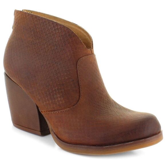 Korks Brown Leather Snake Gemini Chunky‎ Ankle Booties Size 9.5 New - Picture 1 of 12